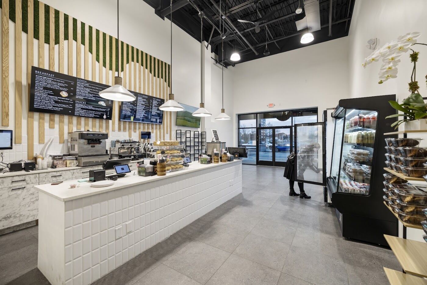 The bright white counter at Jus by Julie Monsey
