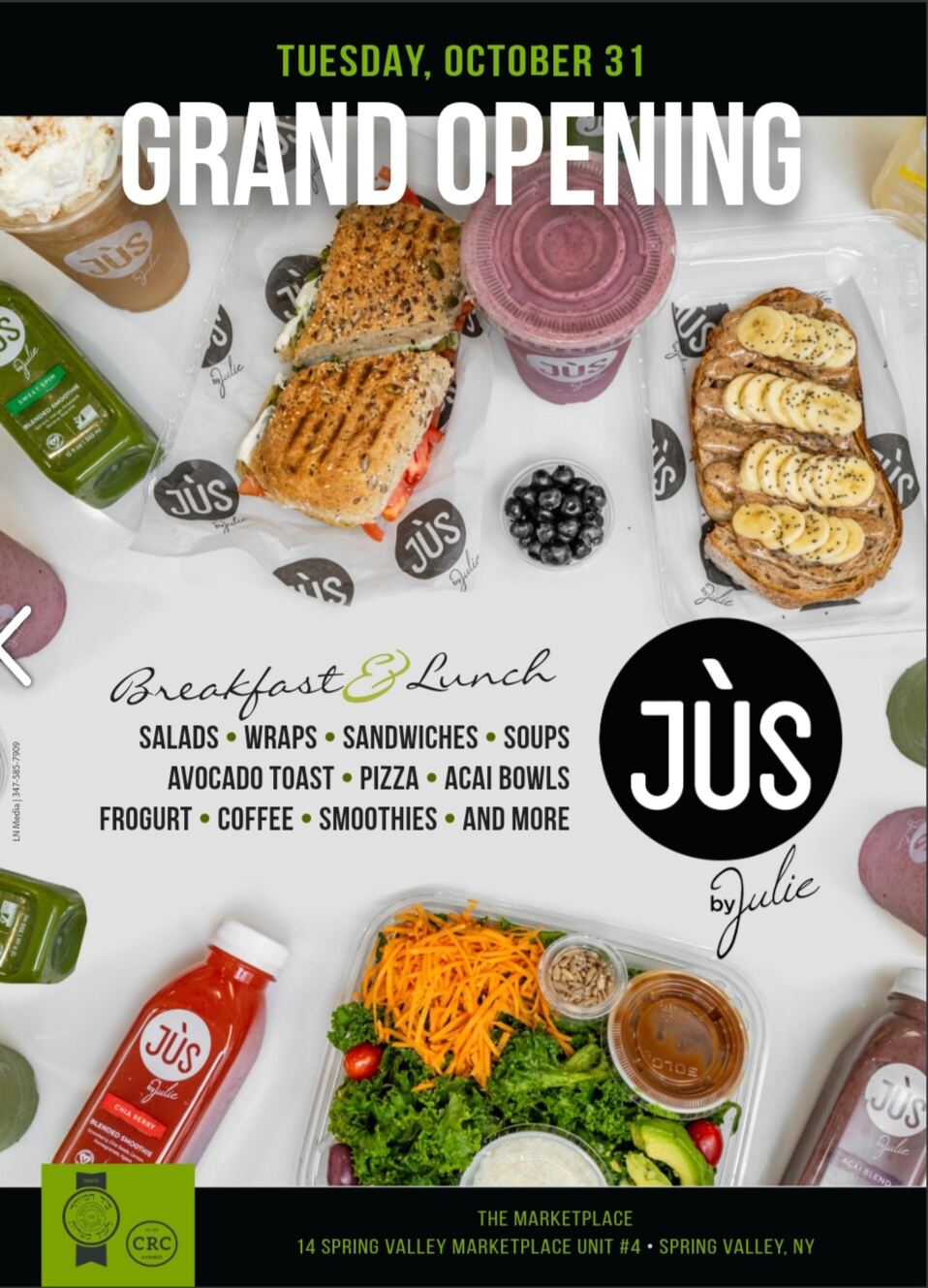 The Jus by Julie Monsey grand opening poster