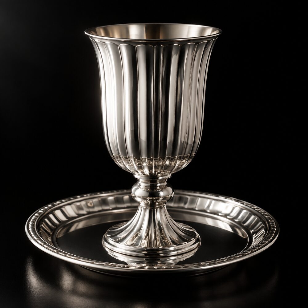 Fluted sterling kiddush cup with tray