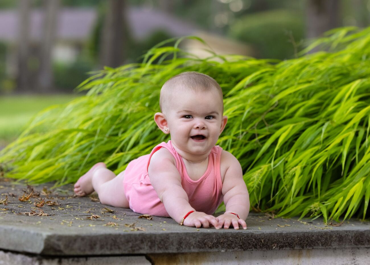 Baby lying in tall grass