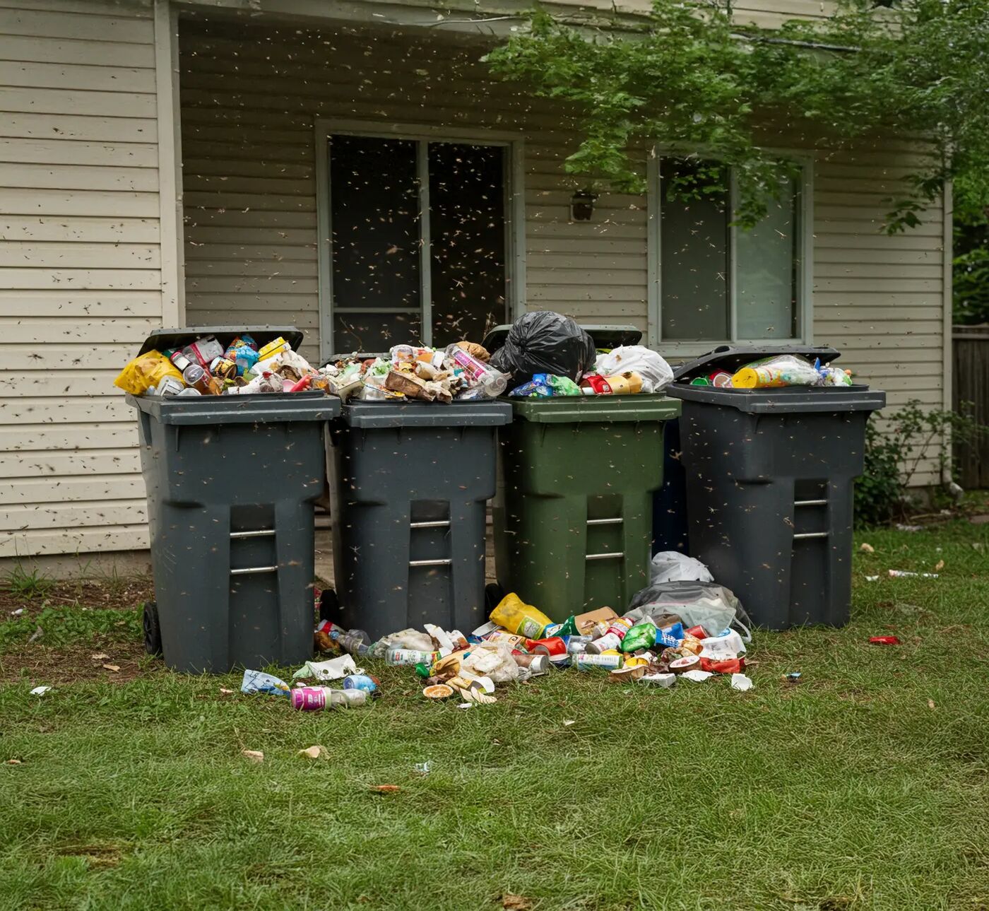 Overflowing garbage bins